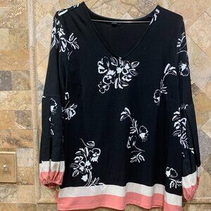 Alfani Black Blouse with White Flowers